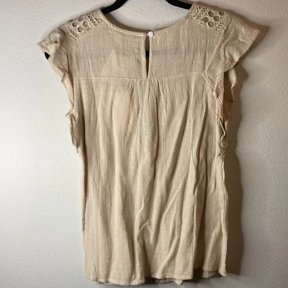 Beige Cream Linen Lace Top - Picture 5 of 10